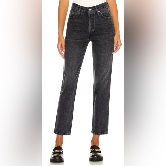 Agolde Womens Fen Black High Rise Relaxed Denim Straight Leg Jeans NWT - Picture 1 of 4